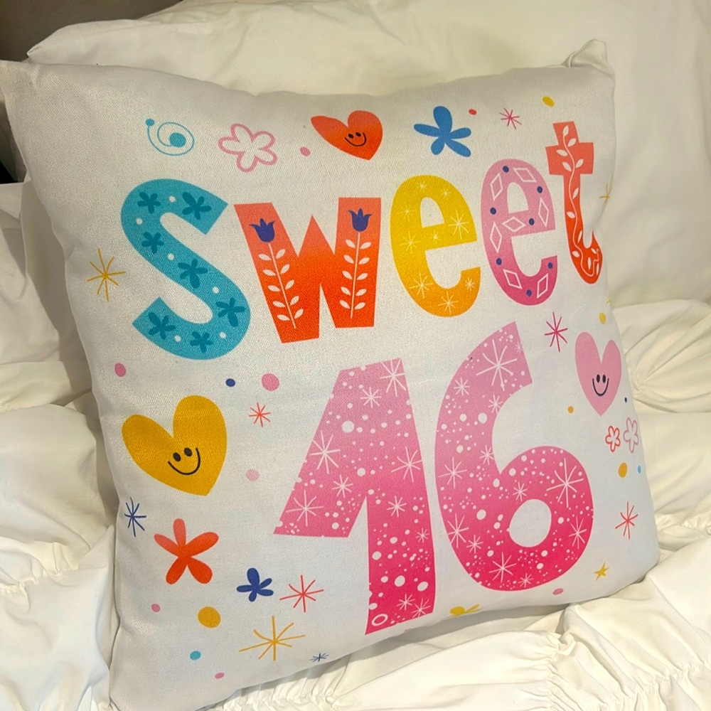 Sweet 16 pillow case cover 16”x16” perfect for your party